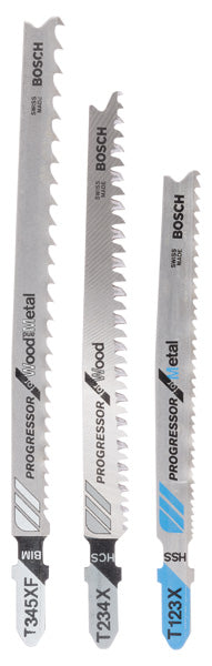 Bosch 3-piece jigsaw blade set T-Shank Progressors for Wood and Metal