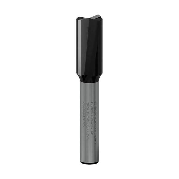 PRO Router Straight Bit, Two Flutes, Ø 3/8? x L 49/64?, Shank 1/4?
 D1 9,5 mm, L 19,5 mm, G 51 mm - image 01