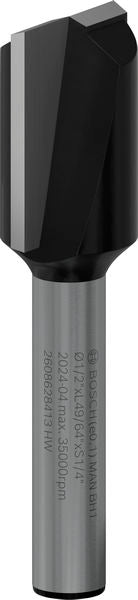 PRO Router Straight Bit, Two Flutes, Ø 1/2? x L 49/64?, Shank 1/4?
D1 12,7 mm, L 19,5 mm, G 51 mm