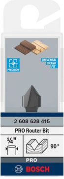 PRO Router Bit V-Groove, 90° x Ø 1/2?, Shank 1/4?
 D1 12,7 mm, L 12,7 mm, G 45 mm, 90°-2
