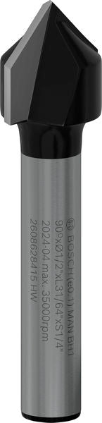 PRO Router Bit V-Groove, 90° x Ø 1/2?, Shank 1/4?
 D1 12,7 mm, L 12,7 mm, G 45 mm, 90°