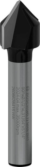 PRO Router Bit V-Groove, 90° x Ø 1/2?, Shank 1/4?
 D1 12,7 mm, L 12,7 mm, G 45 mm, 90°-1