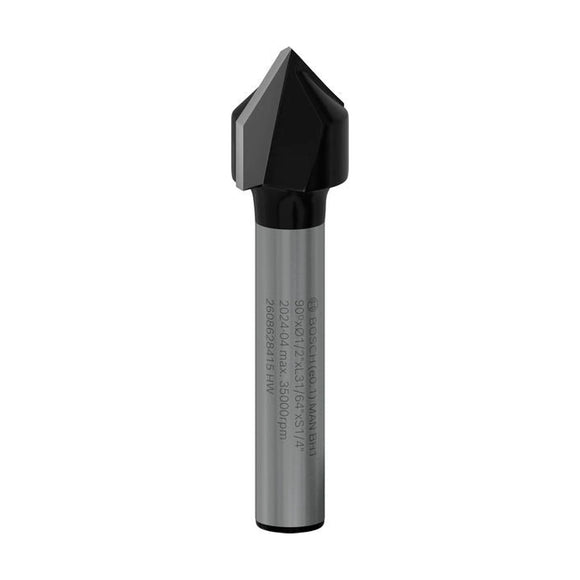 PRO Router Bit V-Groove, 90° x Ø 1/2?, Shank 1/4?
 D1 12,7 mm, L 12,7 mm, G 45 mm, 90° - image 01