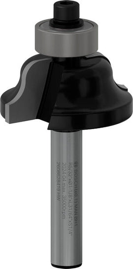 PRO Router Bit Roman Ogee, R 5/32?, Shank 1/4?
 R1 4 mm, D1 28,6 mm, B 15,9 mm, L 12,4 mm, G 54 mm