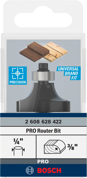 PRO Router Bit Rounding Over, R 3/8?, Shank 1/4?
R1 9,5 mm, D 31,8 mm, L 16,2 mm, G 57 mm - 0