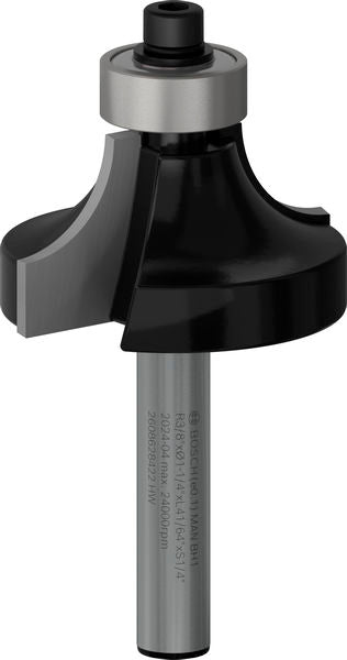 PRO Router Bit Rounding Over, R 3/8?, Shank 1/4?
R1 9,5 mm, D 31,8 mm, L 16,2 mm, G 57 mm