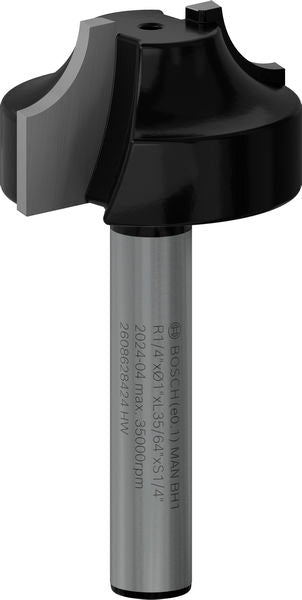 PRO Router Bit Ovolo, R 1/4?, Shank 1/4?
 R1 6,3 mm, D 25,4 mm, L 14 mm, G 46 mm