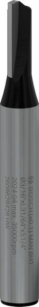 PRO Router Straight Bit, One Flute, Ø 3/16? x L 31/64?, Shank 1/4? D1 4,8 mm, L 12,7 mm, G 51 mm