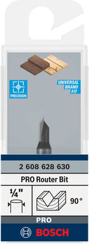 PRO Router Bit V-Groove, 90° x Ø 1/4 Shank 1/4 D1 6,3 mm, L 9,2 mm, G 45 mm, 90°-2