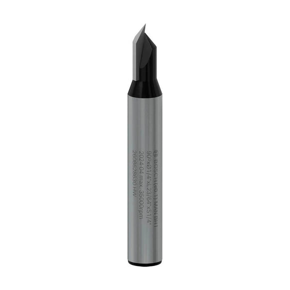 PRO Router Bit V-Groove, 90° x Ø 1/4 Shank 1/4 D1 6,3 mm, L 9,2 mm, G 45 mm, 90° - image 01