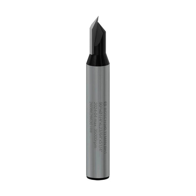 PRO Router Bit V-Groove, 90° x Ø 1/4 Shank 1/4 D1 6,3 mm, L 9,2 mm, G 45 mm, 90° - image 01