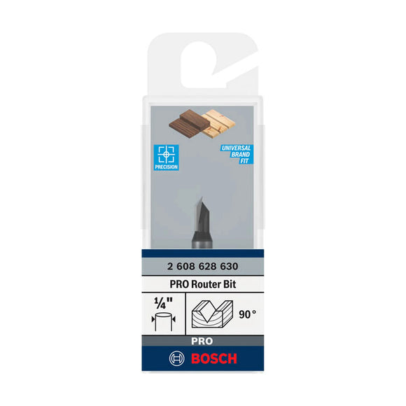 PRO Router Bit V-Groove, 90° x Ø 1/4 Shank 1/4 D1 6,3 mm, L 9,2 mm, G 45 mm, 90° - image 02