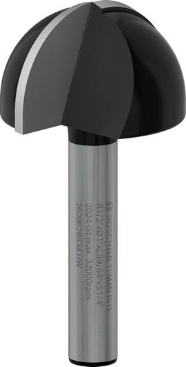 PRO Router Bit Core Box, R 1/2?, Shank 1/4?
 R1 12,7 mm, D 25,4 mm, L 15,6 mm, G 49 mm