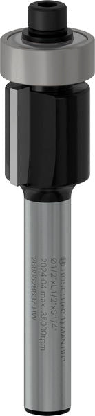 PRO Router Bit Bottom Bearing Flush Trim, Ø 1/2? x L 1/2?, Shank 1/4?
 D1 12,7 mm, L 12,7 mm, G 56 mm