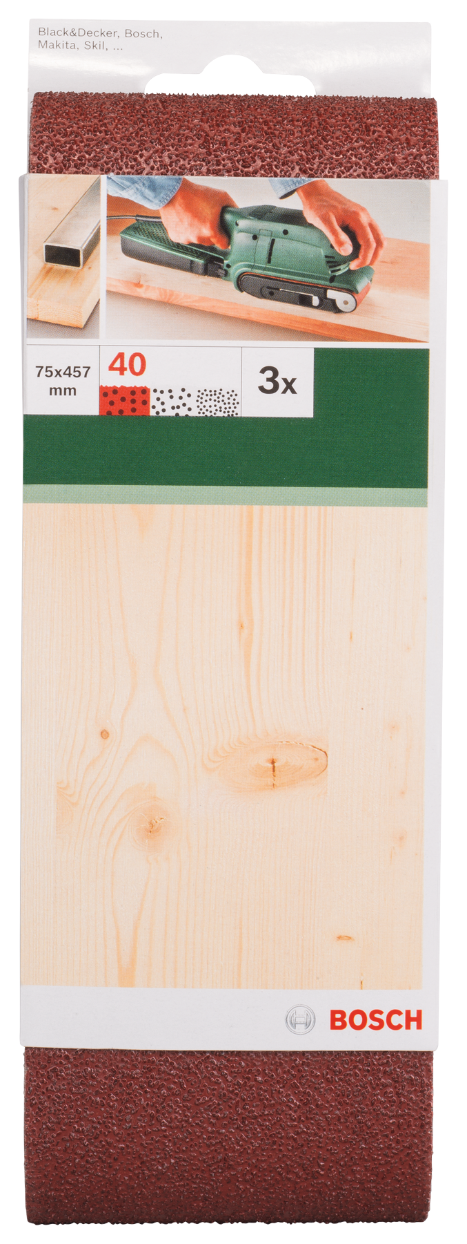 Sanding bel red quality for belt sanders, 75 x 457 mm, 40, 3 pc - 0