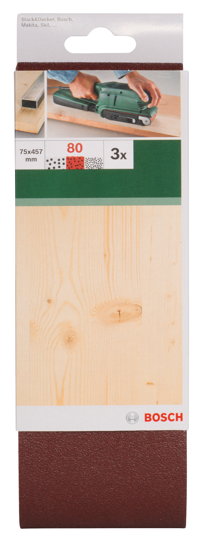 Sanding bel red quality for belt sanders, 75 x 457 mm, 80, 3 pc - 0