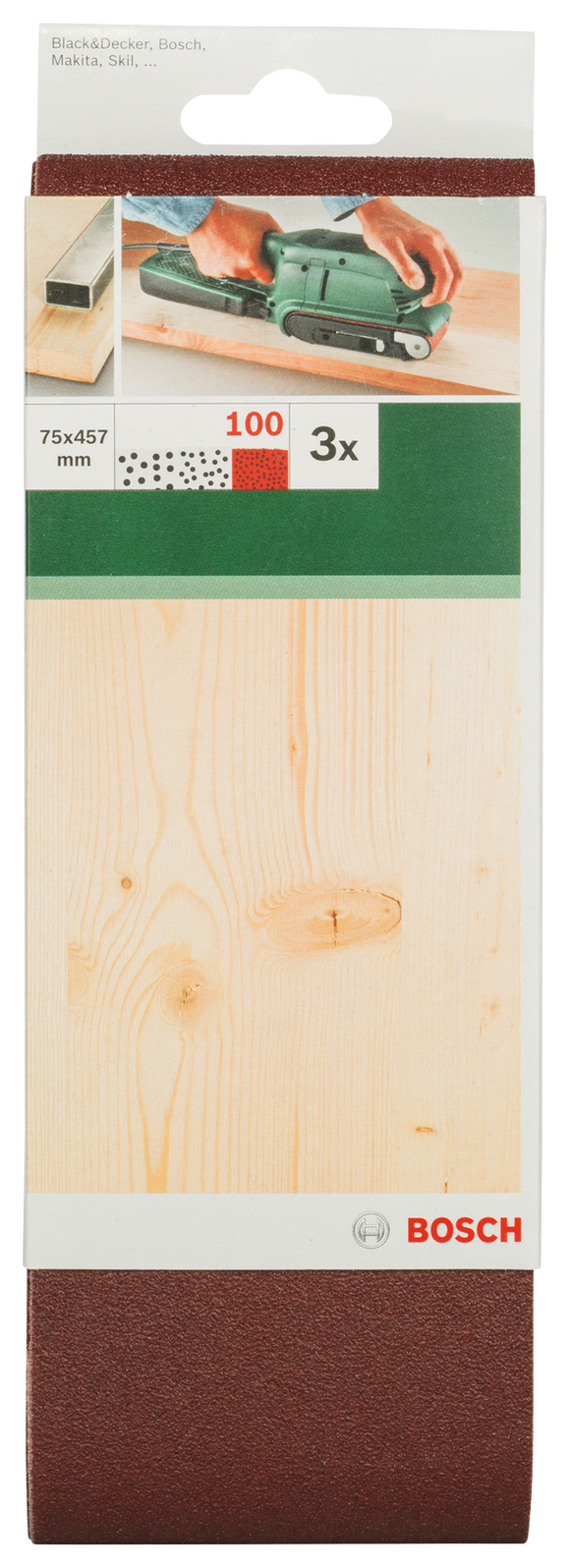 Sanding bel red quality for belt sanders, 75 x 457 mm, 100, 3 pc