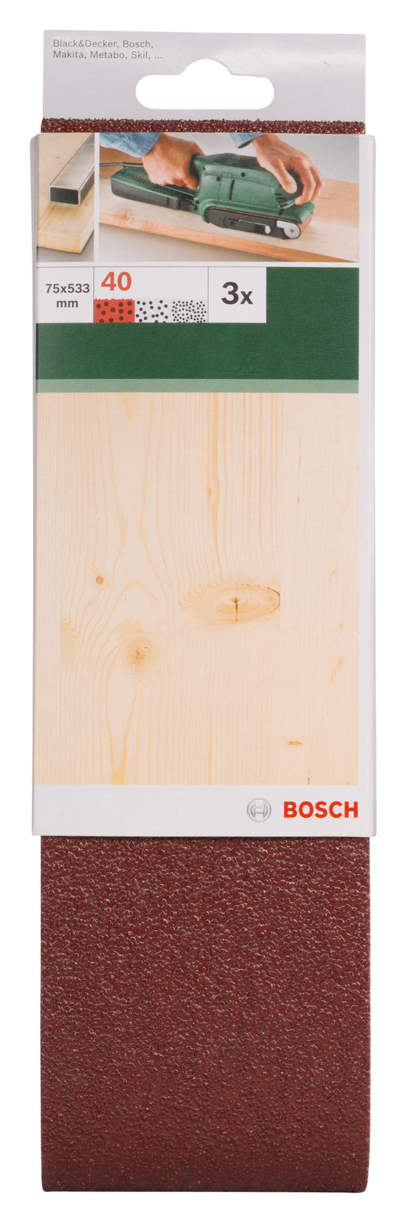Sanding bel red quality for belt sanders, 75 x 533 mm, 40, 3 pc