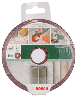 Bosch fibre sanding disc set for angle grinders, aluminium oxide 115 mm, 36, 5 pc - 0