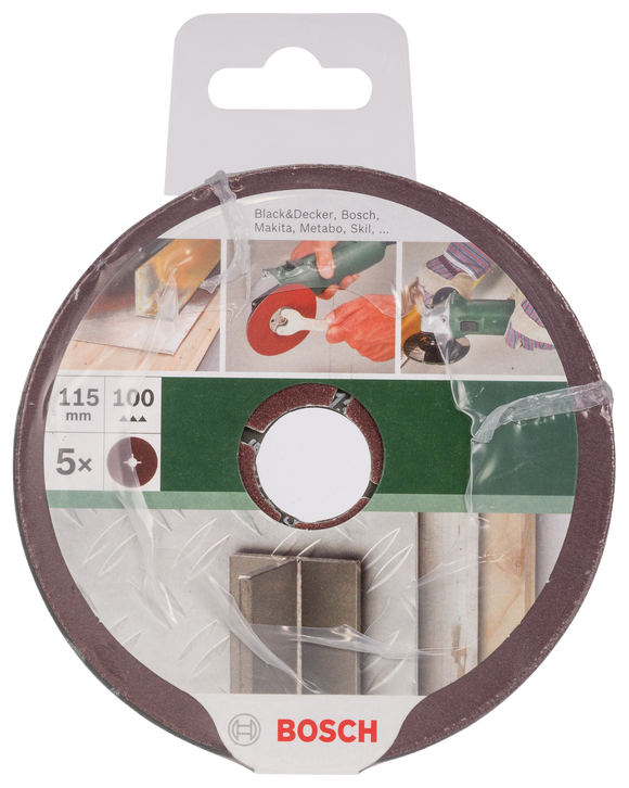 Bosch fibre sanding disc set for angle grinders, aluminium oxide 115 mm, 100, 5 pc