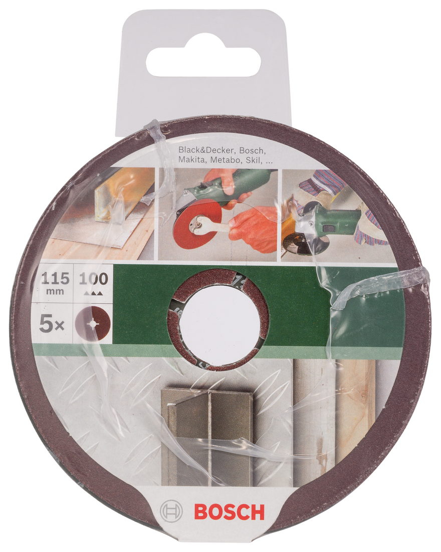 Bosch fibre sanding disc set for angle grinders, aluminium oxide 115 mm, 100, 5 pc - 0