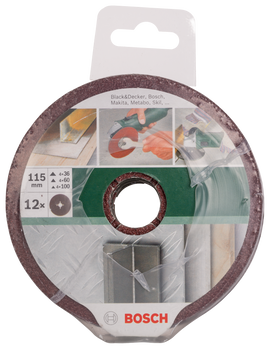 Bosch fibre sanding disc set for angle grinders, aluminium oxide 36 - 100, 12 pc - 0