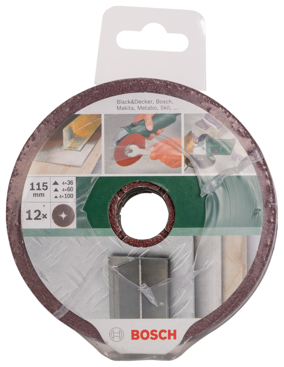 Bosch fibre sanding disc set for angle grinders, aluminium oxide 36 - 100, 12 pc