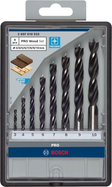 PRO Wood Brad Point Drill Bit Set, 8 pcs
 3/4/5/6/7/8/9/10 mm
