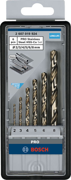 PRO Stainless Steel HSS-Co Twist Drill Bit Set 2-8 mm, 6 pc - 0