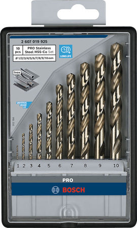 PRO Stainless Steel HSS-Co Twist Drill Bit Set, 10 pcs
, 1-10 mm - 0