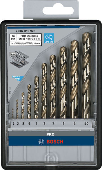 PRO Stainless Steel HSS-Co Twist Drill Bit Set, 10 pcs
, 1-10 mm - 0
