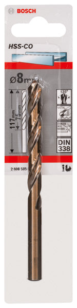 Metal drill bits HSS-Co, DIN 338
 8,0 x 75 x 117 mm - 0