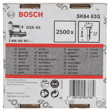 Bosch Nails for GSK64 63G 1,6 mm, 63 mm, galvanised, 2500 pc - 0