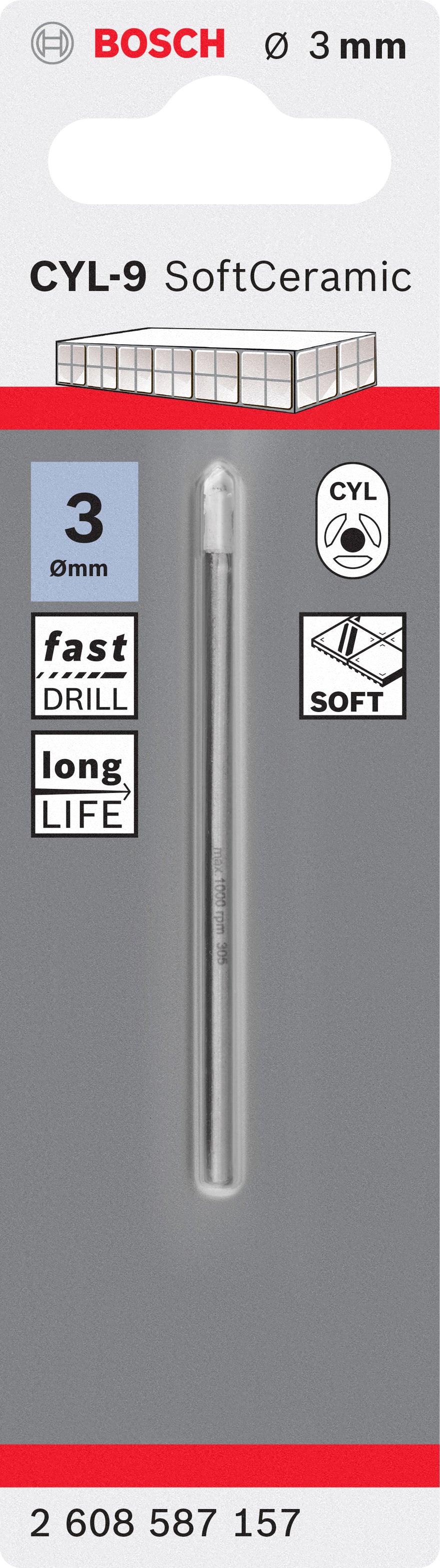 CYL-9 Tile drill bit Ceramic 3 x 70 mm - 0
