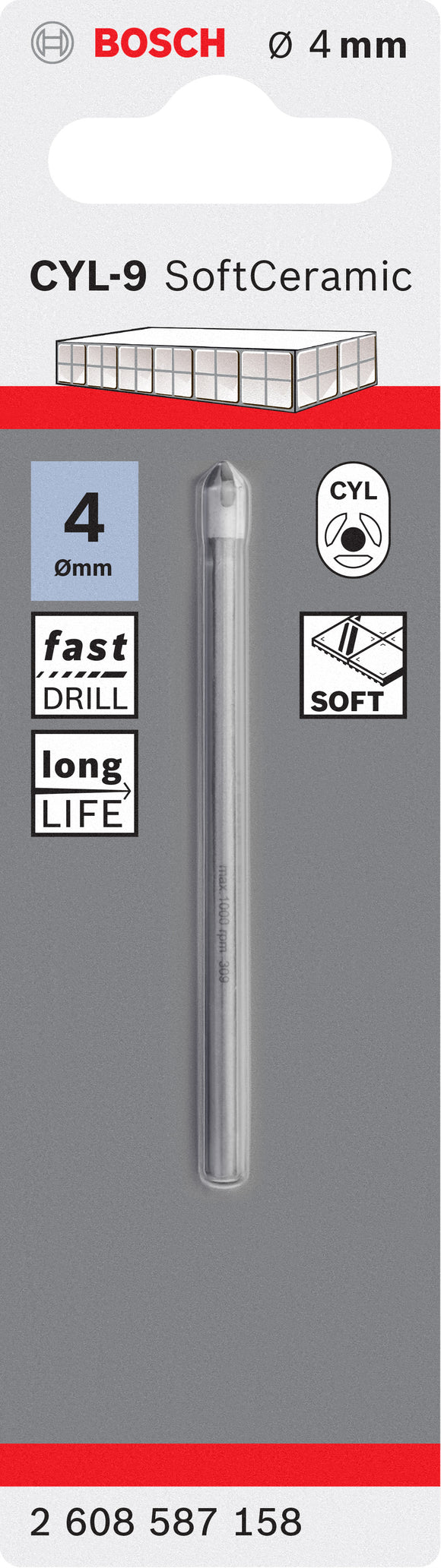 CYL-9 Tile drill bit Ceramic 4 x 70 mm