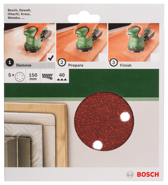 Bosch sanding sheet set for random orbit sanders 150 mm, 40, 5 pc