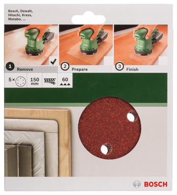 Bosch sanding sheet set for random orbit sanders 150 mm, 60, 5 pc