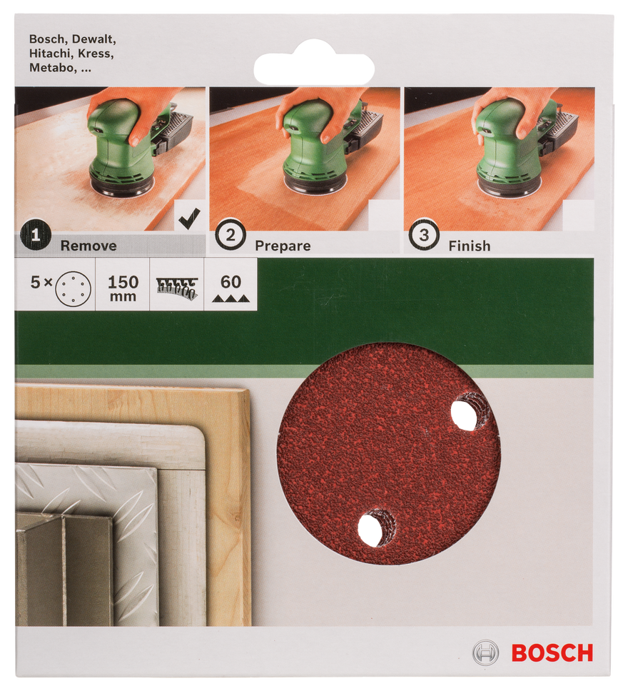 Bosch sanding sheet set for random orbit sanders 150 mm, 60, 5 pc