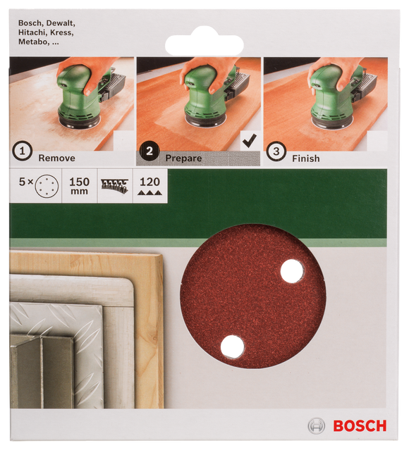 Bosch sanding sheet set for random orbit sanders 150 mm, 120, 5 pc