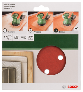 Bosch sanding sheet set for random orbit sanders 150 mm, 240, 5 pc - 0