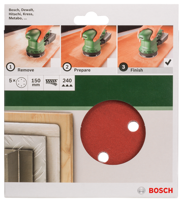 Bosch sanding sheet set for random orbit sanders 150 mm, 240, 5 pc - 0