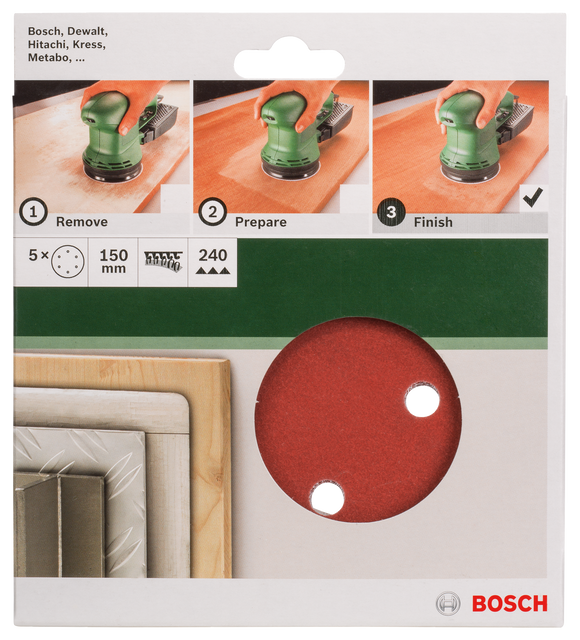 Bosch sanding sheet set for random orbit sanders 150 mm, 240, 5 pc