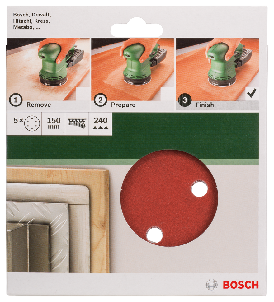 Bosch sanding sheet set for random orbit sanders 150 mm, 240, 5 pc - 0