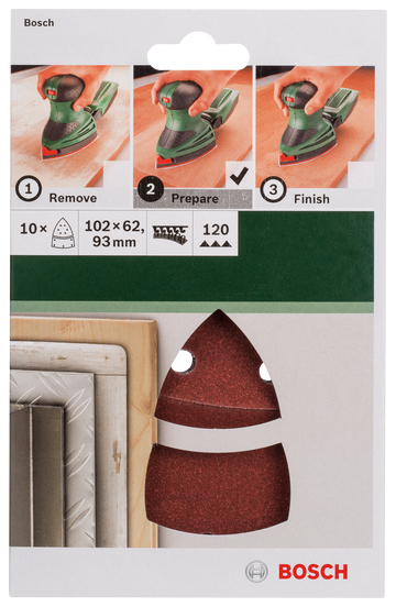 Bosch sanding sheet set for multi-sanders 102 x 62/93 mm, 120, 10 pc - 0