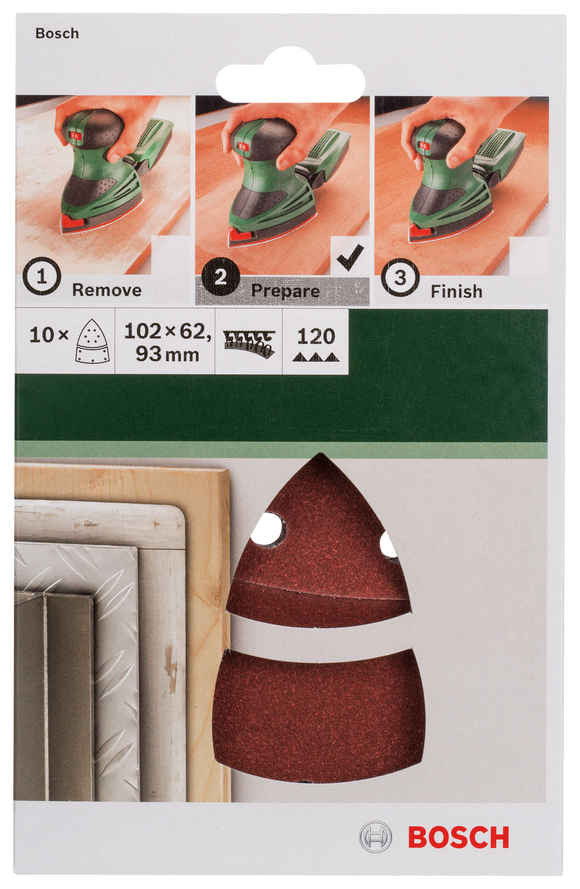 Bosch sanding sheet set for multi-sanders 102 x 62/93 mm, 120, 10 pc