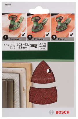 Bosch 10-piece sanding sheet set for multi-sanders 102 x 62/93 mm, 40-180, 10 pc - 0