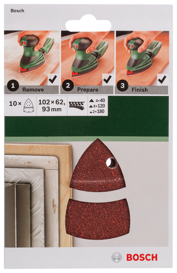 Bosch 10-piece sanding sheet set for multi-sanders 102 x 62/93 mm, 40-180, 10 pc - 0