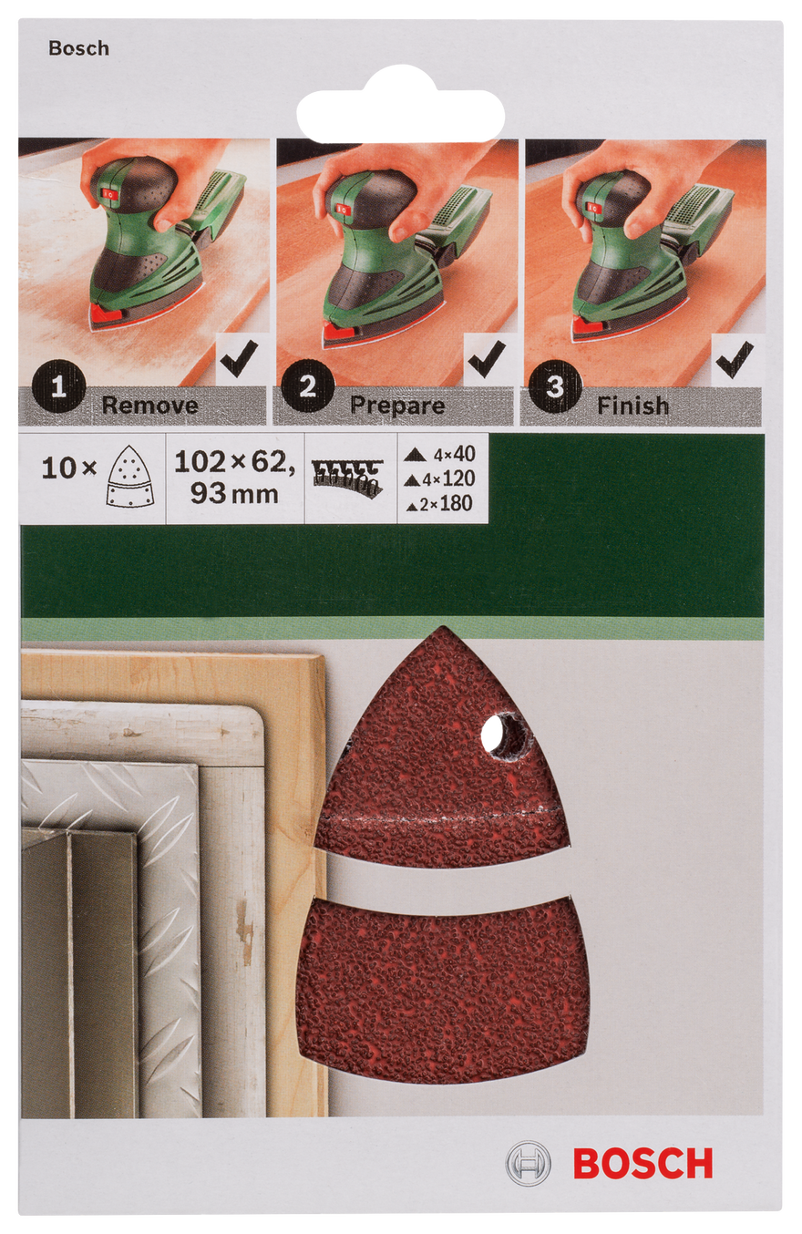 Bosch 10-piece sanding sheet set for multi-sanders 102 x 62/93 mm, 40-180, 10 pc - 0