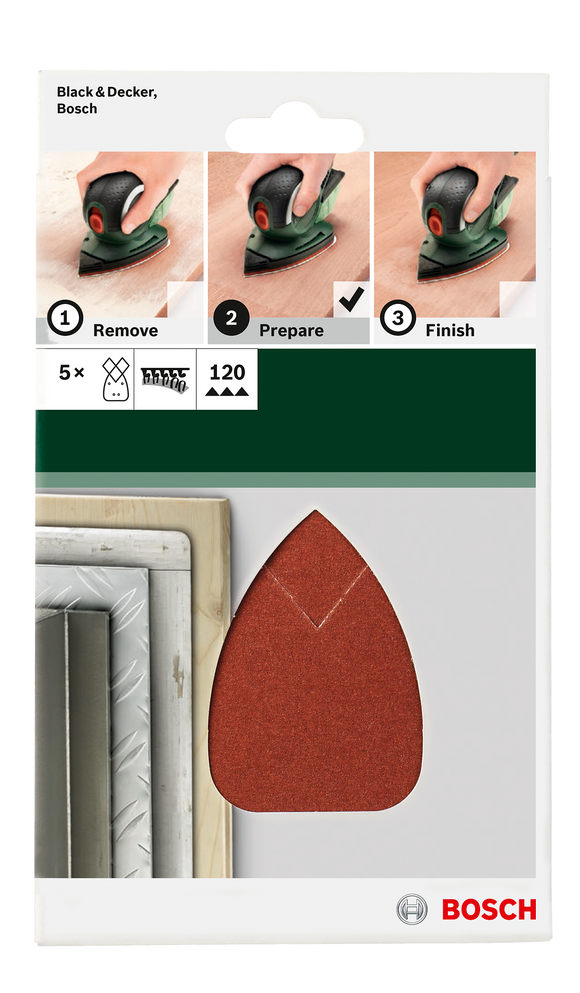 Bosch sanding sheet set for multi-sanders 95 x 135 mm, 120, 5 pc