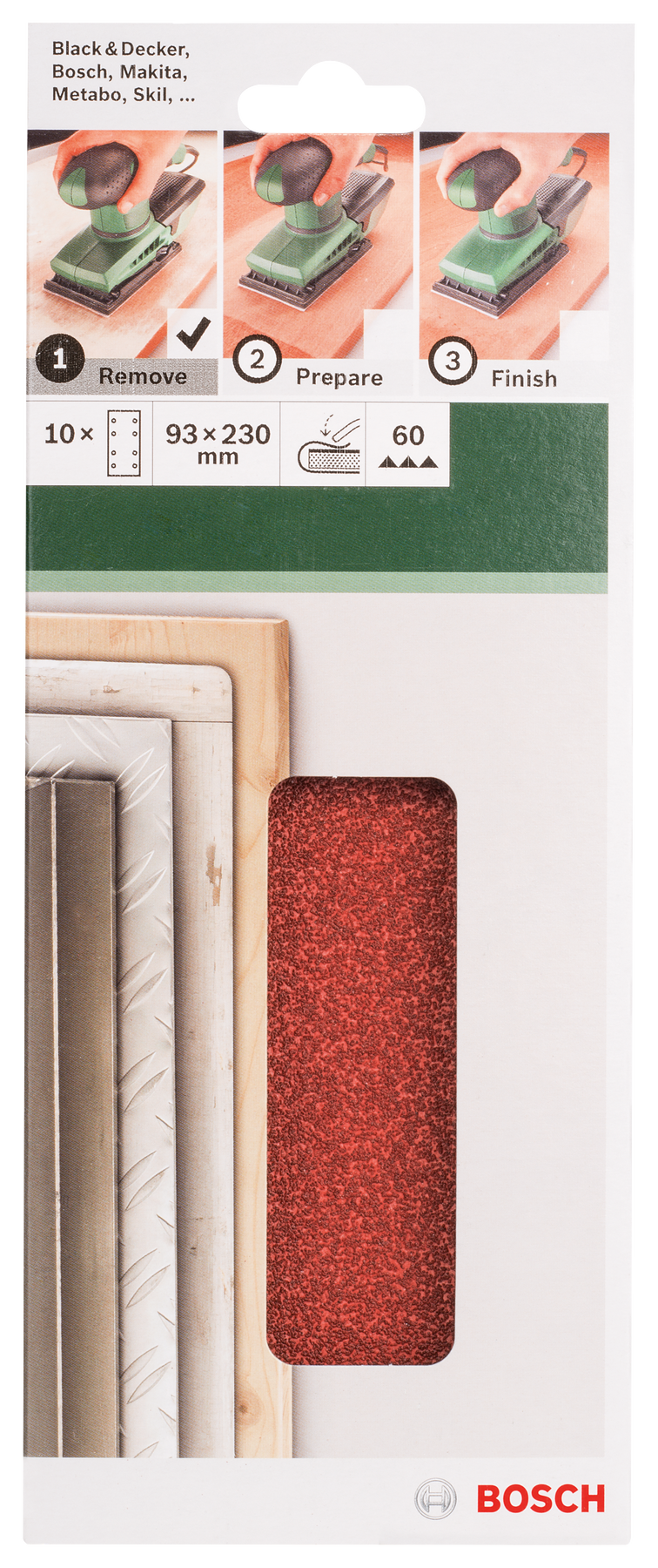 Bosch For orbital sanders, 93 x 230 mm, 60, 8-hole 10 pc, clip on - 0